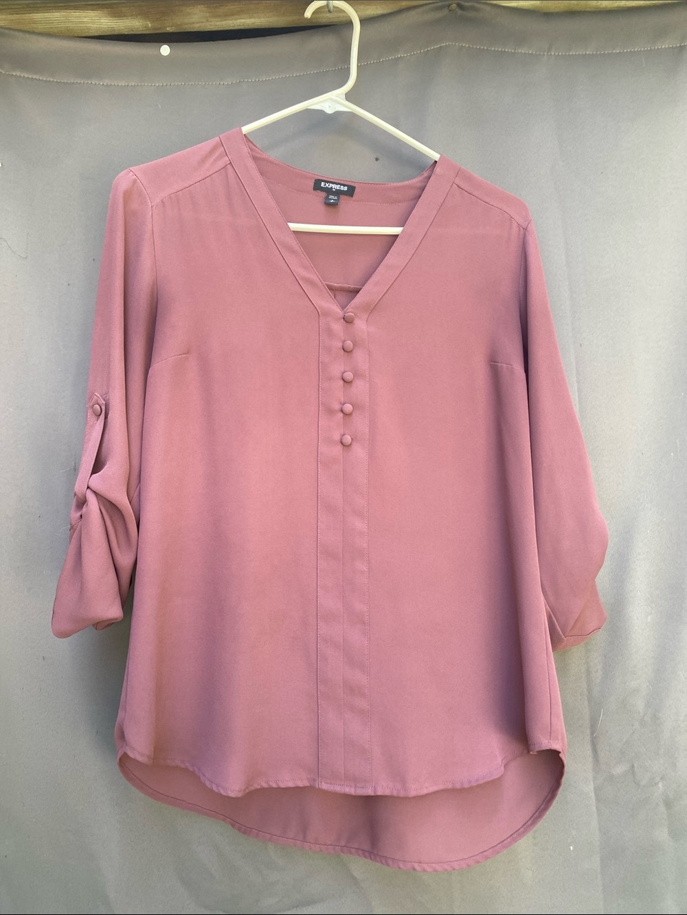 Express Mauve V-Neck Button-Placket Blouse
